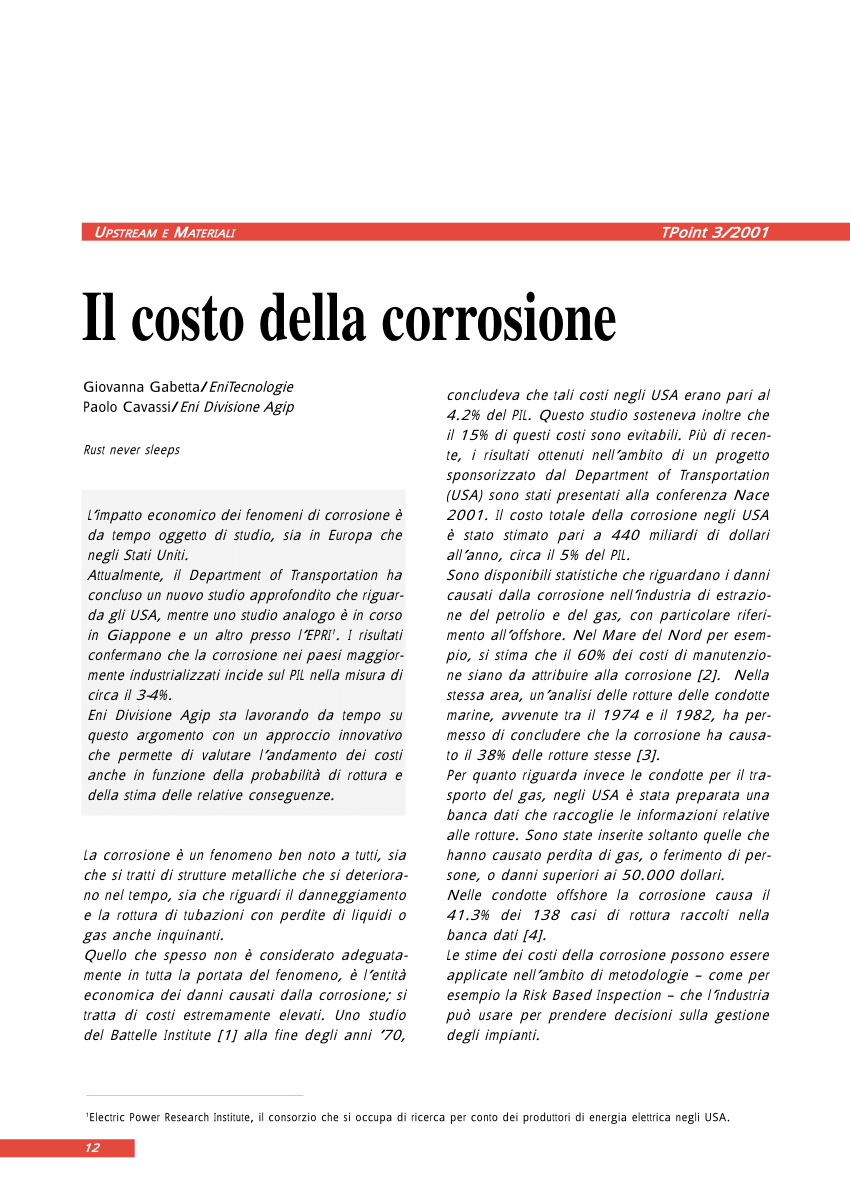 costo della corrosione